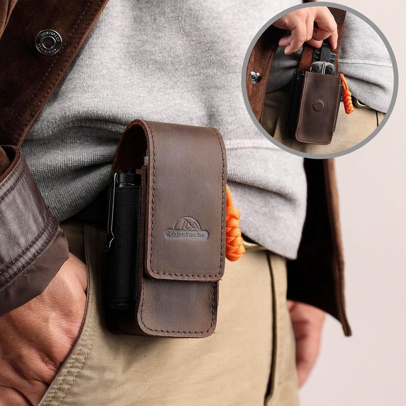 topstache Leather Multitool Sheath for Belt - Multitool Holster for Belt - Multitool Pouch Fits Folding Tool - Magnetic Closure EDC Belt Organizer - EDC Belt Pouch - Multitool Holder, DarkBrown - Image 5